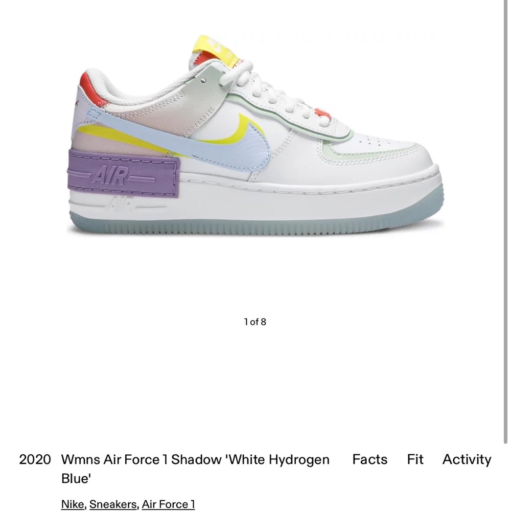 Nike Air Force Shadow White Hydrogen Blue Mulitcolor AF1 Size 8